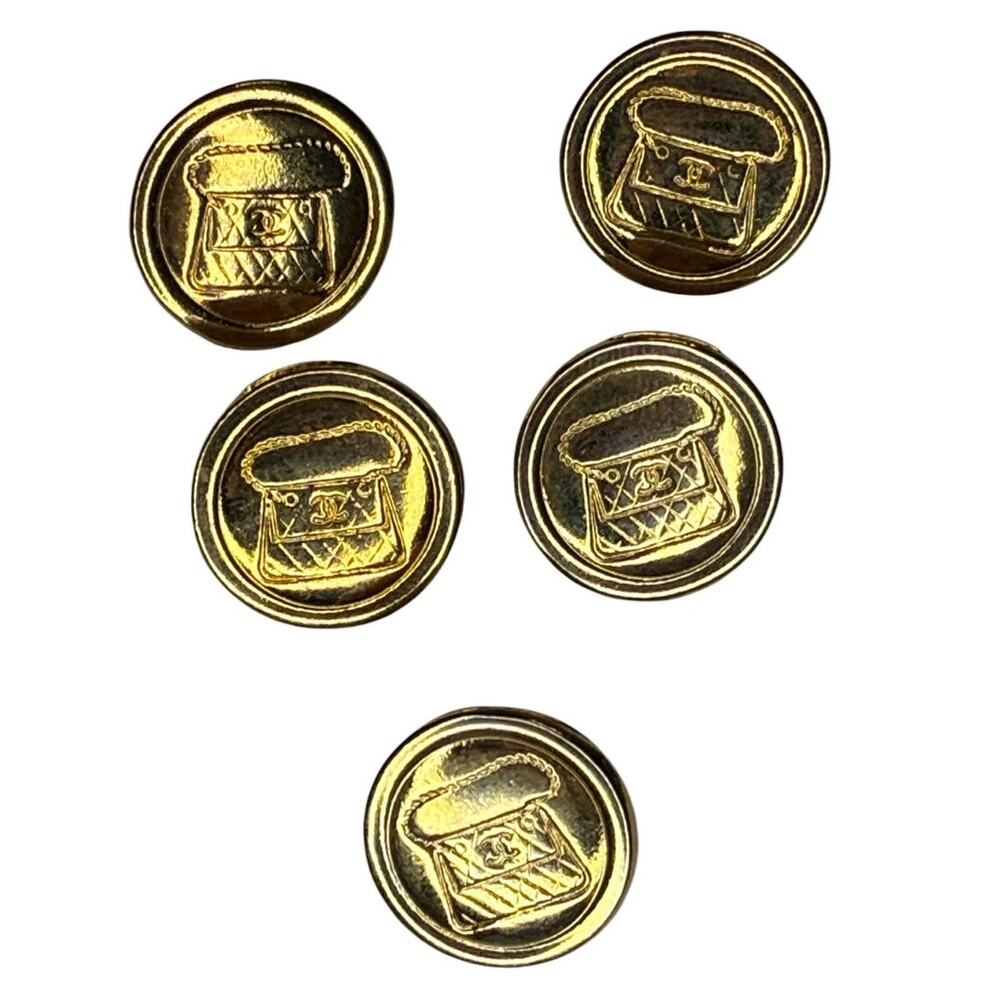 CHANEL Gold Plated Buttons - Set of 5 - Matelassé Flap Bag Design